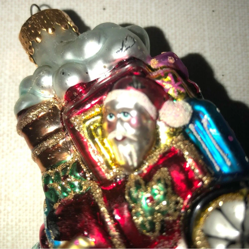 Vintage‎ Glass Santa Engine Train Christmas Ornament